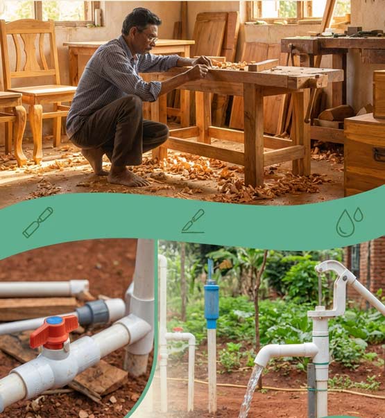 Atelier menuiserie et fabrication de pompes PVC
