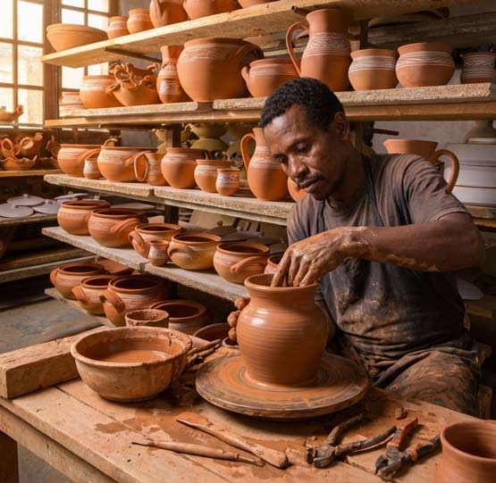 Atelier de poterie artisanale malgache
